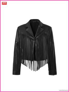 Faux Leather Fringe Crop Moto Jacket Western Cowgirl Country Concert